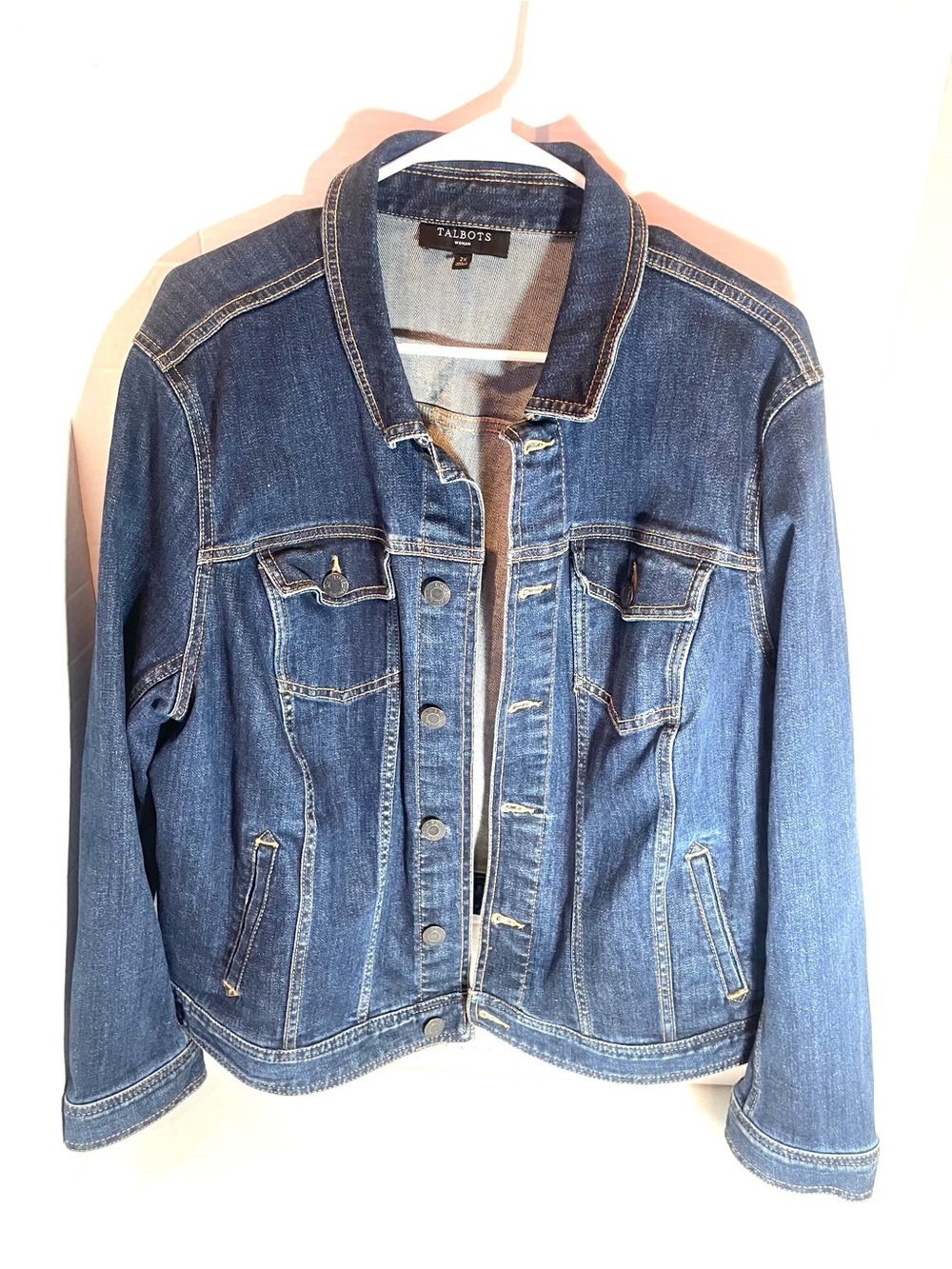 Talbots Dark Wash Denim Jacket Size 2X Classic Stretch Jean Jacket - Picture 6 of 12